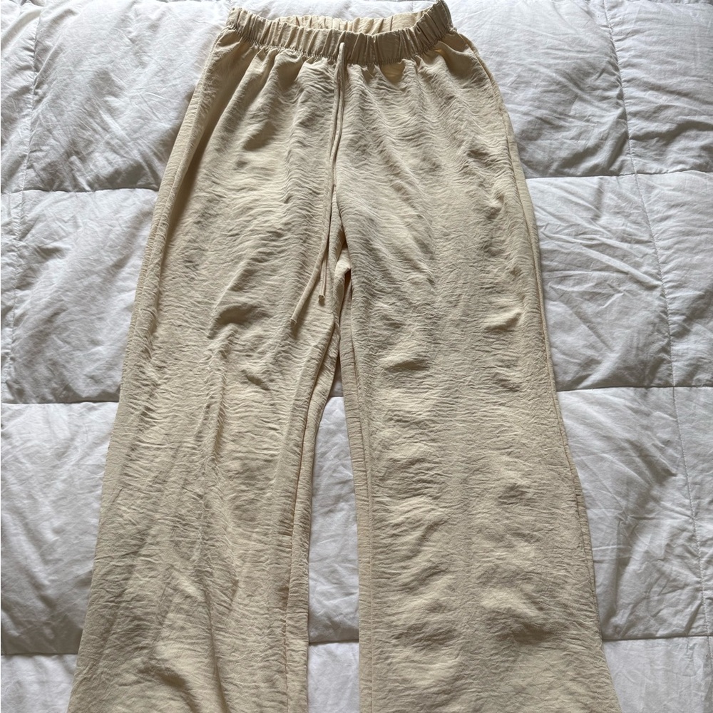 Cream Wide-Leg Pants